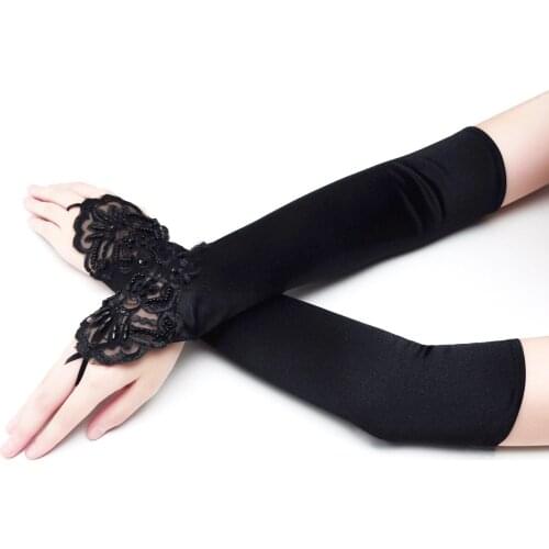 Bridal Wedding Veil Dress Gloves Lengthen Fingerless Small Floral Embroidered And Tablet M White Black Red Gloves