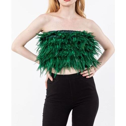 Real feather tube top strapless Breast mini vest wrap short sleeveless furry fluffy plush luxurious summer party wedding
