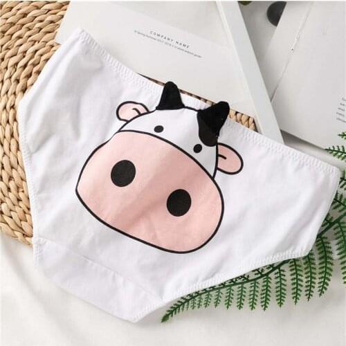 1Pcs Cute Cows Print Breathable Cotton Briefs Underwear Seamless Low Rise Women Panties Cartoon Animal Pattern Lingerie Female
