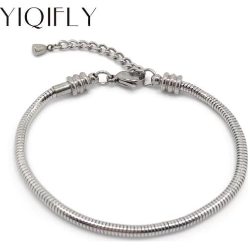 YIQIFLY Free Shipping 6pcs Stainless Steel Snake Chain Lobster Clasp Bracelet fit European Bracelet DIY One Side with Screw