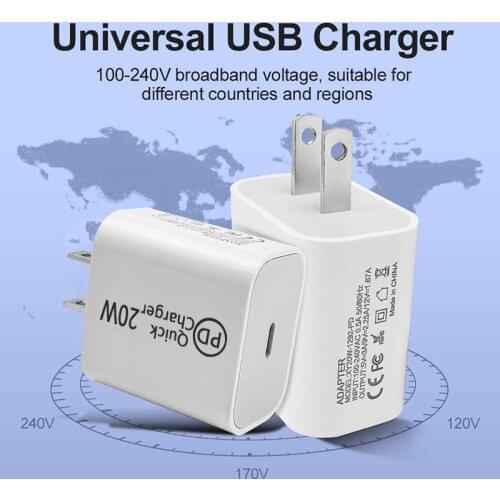 For iPhone 12 Mini 11 Pro XR XS Max Samsung Xiaomi 20W PD Type C USB Fast Charger Power wall Phone Adapter US EU UK 20W Quick