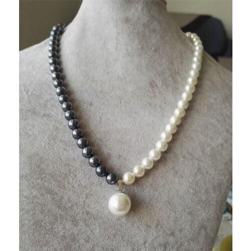 Shell Pearl Jewellery,8MM Round White Black Color Shell Pearl Necklace