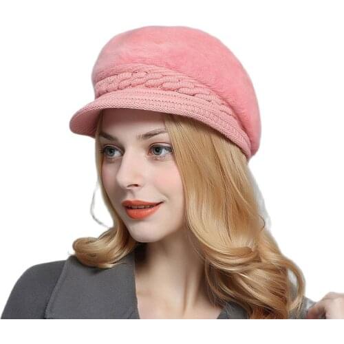 2021 New Korean vVersion Of Winter Thick Rabbit Fur Hat Ladies Fashion Woolen Knit Hat Plus Velvet Warm Beret