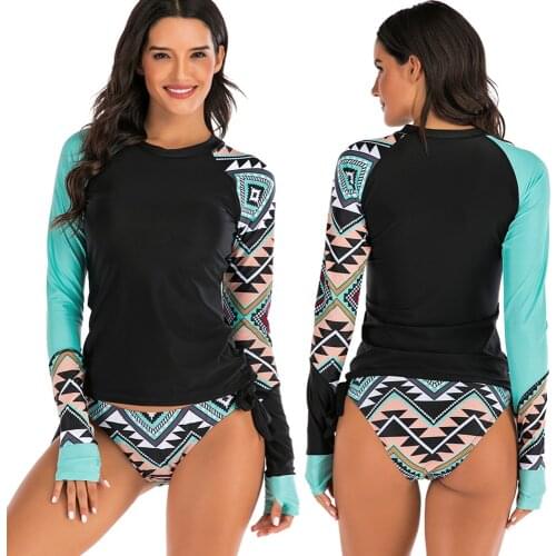 Retro Tankini Swimsuits for Women Lady Sports Tankini Swimwear Two Pieces Bathing Suit For Surfing Swimming Long Sleeve Bodysuit