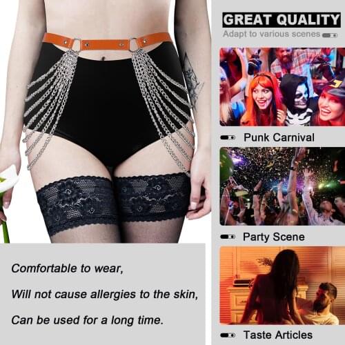 Leather Waist Leg Harness Bondage Chain Skirt Woman Punk Pole Dance Jewelry Sexy Erotic Lingerie Party Halloween Rave Accessory