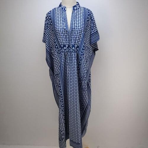 Printed Robe Beach Dress for Women Summer Loose Short Sleeve Coverup Swimwear Quick-drying Fabric Sun Protection Long Dresses