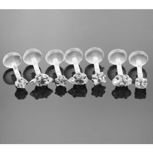 1Pc PTFE Bioplast Lip iercings Crystal Labret Ring Lip Morne Tragus Ear Stud Bars Kit lip Piercing Rings Body Piercing Jewelry