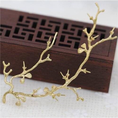 10pcs Brass Metal Casted Long Tree Leaf Branch Charms with Pins Quality Silver Gold Color DIY Bridal Wedding Jewelry Accessories