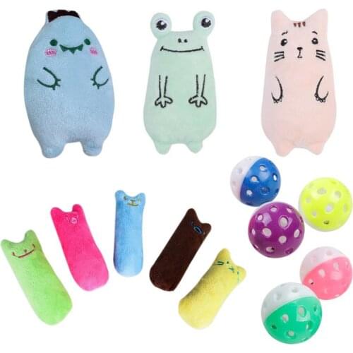 12 Pcs/Set Funny Cats Toy Interactive Plush Cat Bite Resistant Toys Kitten Molar Cleaning Teeth Toy Cat Teasing Playing Supplies