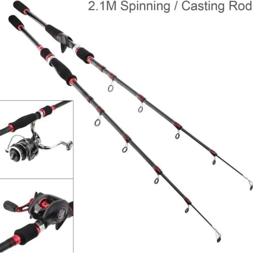 2.1m 2.4m 2.7m 7 Section Carbon Fiber Lure Fishing Rod Travel Ultra Light Spinning / Casting Fishing Pole Fishing Tackle