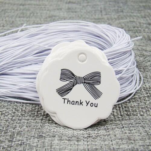 3*3cm white paper thank your bowknot gift swing tag 100pcs+100pcs elastic string for proudcts packing tagging label