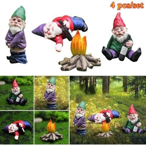 4pcs Mini Dwarf Gnome Statue Garden Courtyard Ornaments Fairy Resin Micro Landscape Outdoor Miniature Elf Figurines Handicraft