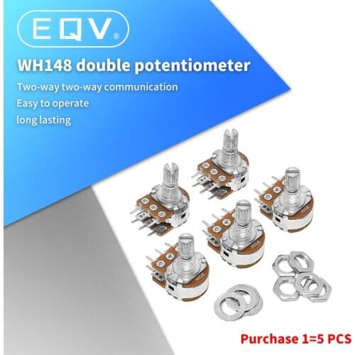 5PCS B1K B2K B5K B10K B20K B50K B100K B500K B1M 6Pin Shaft WH148 Potentiometer 1K 2K 5K 10K 20K 50K 100K 500K 1M