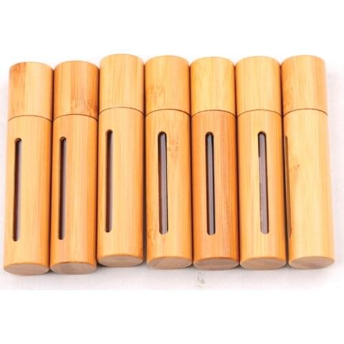 5PCS Bamboo Roll on Bottle Stainless Steel Roller Ball Essential Oil Vials Travel Perfume Dropper Bottle Refillable Container