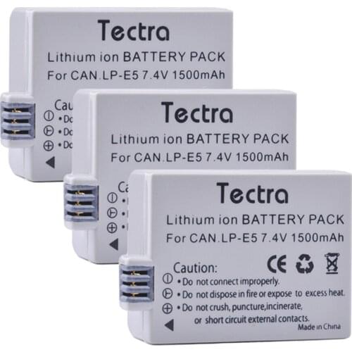 Tectra 3pcs LP-E5 LP E5 Camera Battery for Canon EOS Rebel XS Rebel T1i Rebel XSi 1000D 500D 450D Kiss X3 Kiss X2 Kiss F LPE5