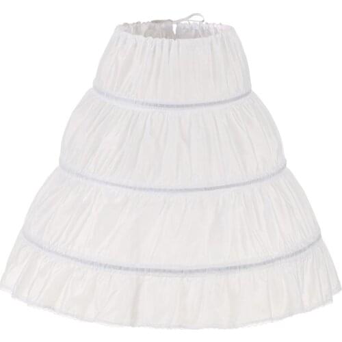 White Children Petticoat A-Line 3 Hoops One Layer Kids Crinoline Lace Trim Flower Girl Dress Underskirt Elastic Waist