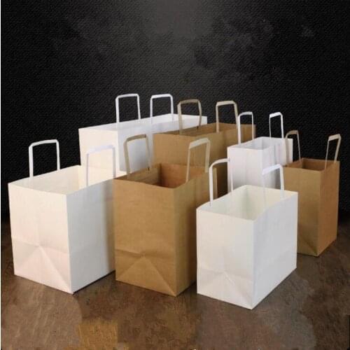 Takeaway Food Paper Bag Kraft Paper Gift Bags Packing With Flat Rope Biscuits Candy Food Bread Cookie Bread Snack Baking Package