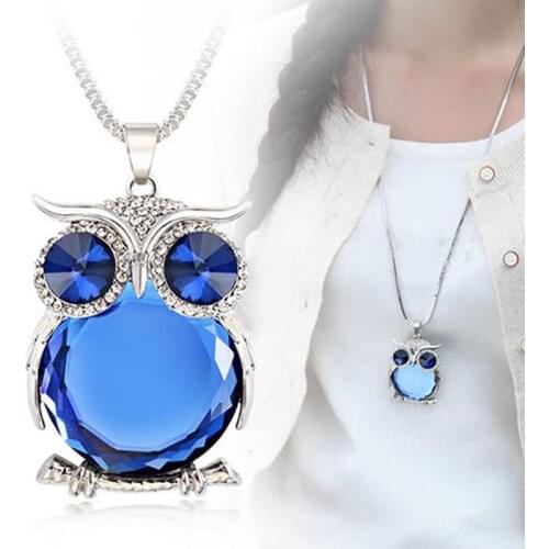 NEW Women Sweater Chain Necklace Owl Design Rhinestones Crystal Pendant Necklaces Jewelry Clothing Accessories Drop Shipping