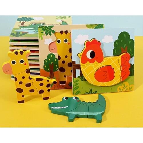Mupin wooden three-dimensional puzzle children baby animal traffic boy girl wooden toddler 1-2-3 years old board toys piececool