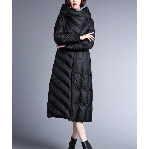 Long Hooded Women Winter Down Jacket Warm Hooded Women Down Coat Personality Winter Down Jacket