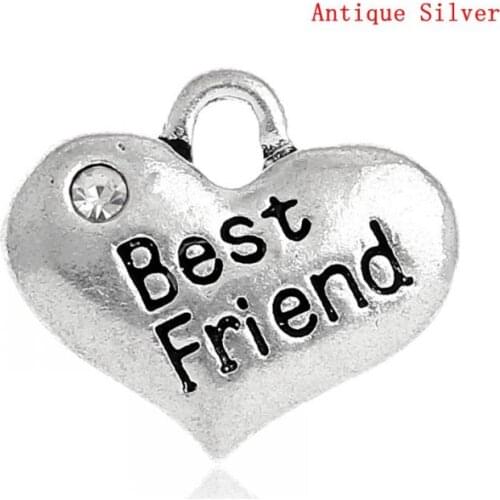 DoreenBeads Charm Pendants Heart Silver Color Color Friendship Gift for Friends Clear Rhinestone 16x14mm,20PCs