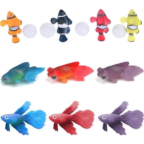 Fluorescent Artificial Fish Toy, Clownfish Rumble Fish Goldfish model toy with suction cup sucker play with fish aquarium tank