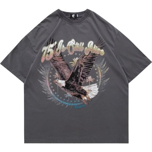 Harajuku T Shirt Men Eagle Graphic Hip Hop Tops 2021 Summer Vintage Frayed Oversized T Shirt for Men Streetwear Male T-shirts