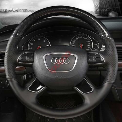 Golssy Carbon Fiber&Black Hole Leather Steering Wheel Hand Sewing Wrap Cover Fit For Audi A3/A4/A6/A7/A8/Q3/Q5/Q7