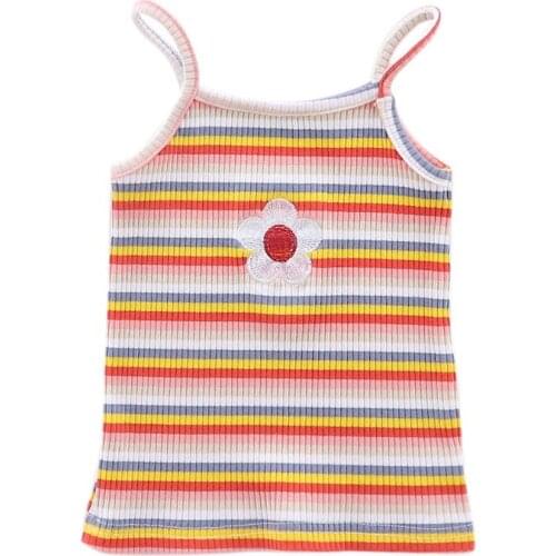 Cotton Girls Vest Color Stripe Kids Camisole Cartoon Flowers Children Tops Summer Baby Singlet Girls Undershirts Teenager Tank