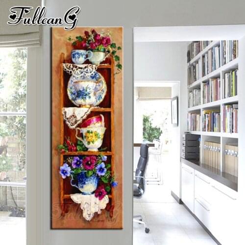 FULLCANG full square/round drill 5d diy diamond painting wall cabine large mosaic embroidery tableware and flowers gift FC1180