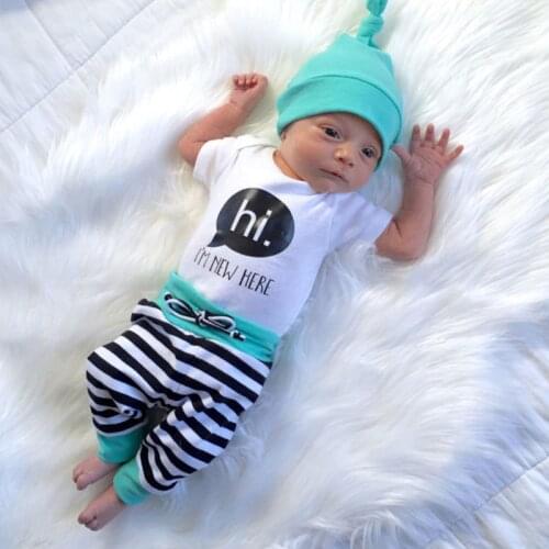 Boy Girl Hat+Pants+Rompers 3pc Set Cotton Newborn Children Striped Clothing Spring Summer Jumpsuit Baby Suit Casual Kids Clothes