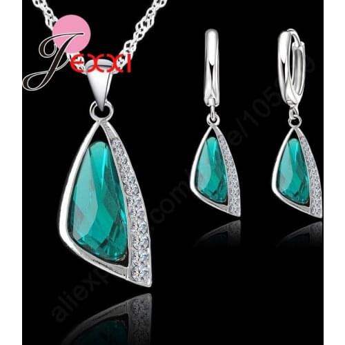Elegant Wedding Jewelry Sets 925 Sterling Silver Crystal Hoop Earrings Necklace Set Crystal Jewelry Sets For Women Gifts