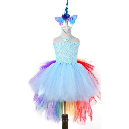 Little Kids Unicorn Dress Children Birthday Party Tutu Dress with Long Tail for Girl Christmas Dress Kids Halloween Costume