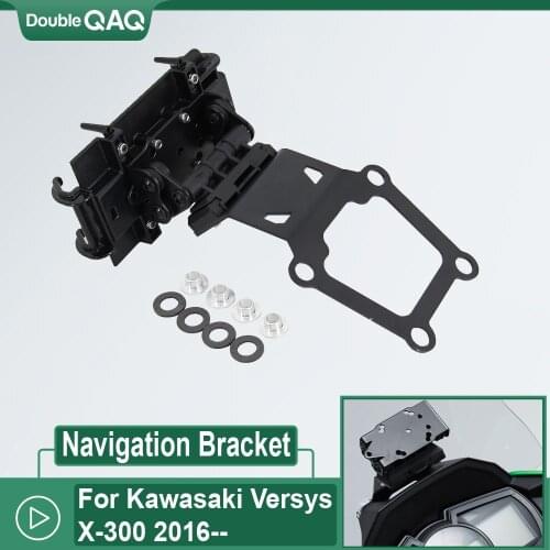 Motorcycle Mobile Phone Holder Rechargeable GPS Navigator Mounting Aluminum Plastic Black For Kawasaki VERSYS X300 Versys X-300