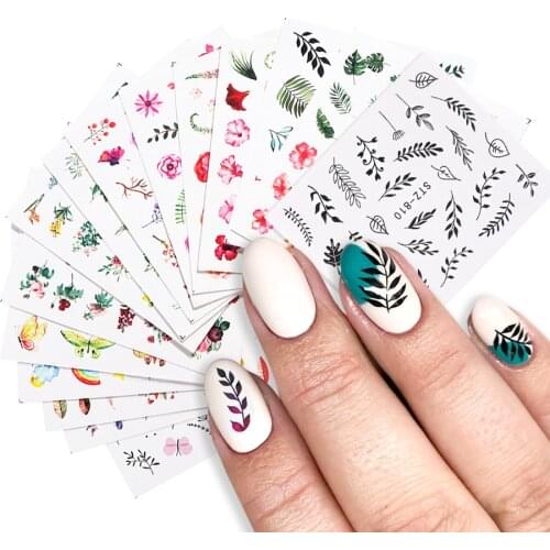 1pcs Weed Butterfly Water Stickers For Nails Flowers Flamingo Summer Nail Art Designer Sliders Black Leaf Manicure NLSTZ808-844