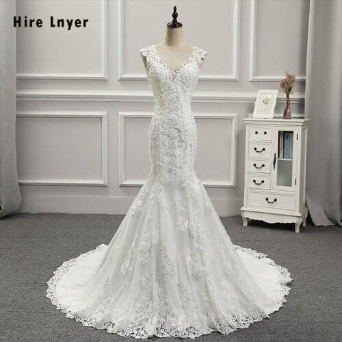 HIRE LNYER New Arrive Bridal Gowns V-neck Shiny Beading Crystal Appliques Elegant Mermaid Wedding Dress Alibaba Robe Mariage