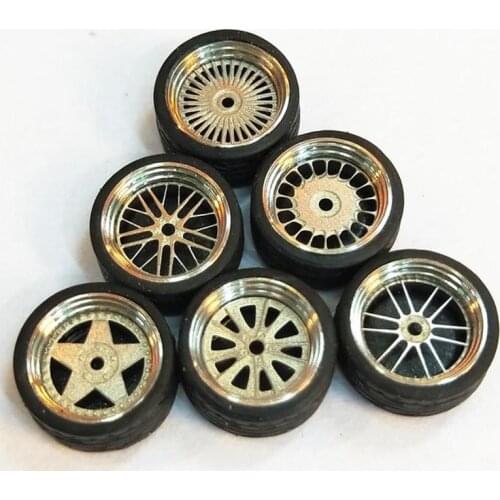 New 1/64 Scale Alloy Wheels Model Universal Modification Tire Diecasts Alloy Wheel Tire Rubber Tires Toy Accessories Wheels