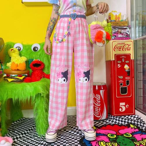 New Pink Cartoon Girl Printed Sweatpants Women Wide Leg Pants High Waisted Loose Joggers Harajuku Fashion Teens Bottom Clothes
