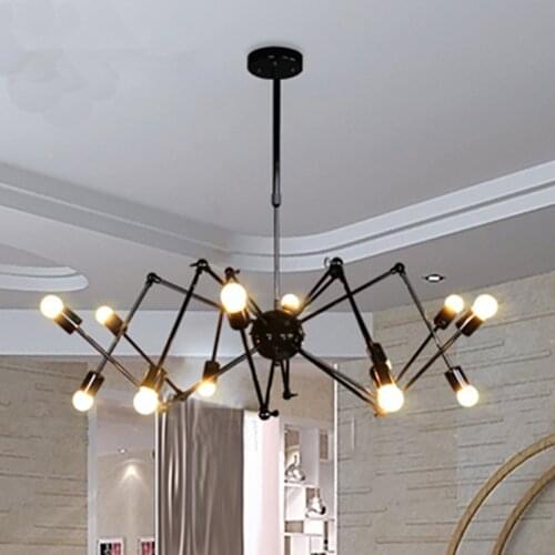 Industrial chandelier Black Spider iron chandelier Adjustable E27 Led Edison Bulb sputnik lamp Restaurant Cafe Bar Chandelier