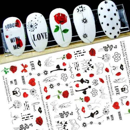 3D Nail Sticker Spring Autumn Self-Adhesive Glue Stickers Geometry Rose Flower Love Stickers for Manicure Nail Art Decoration