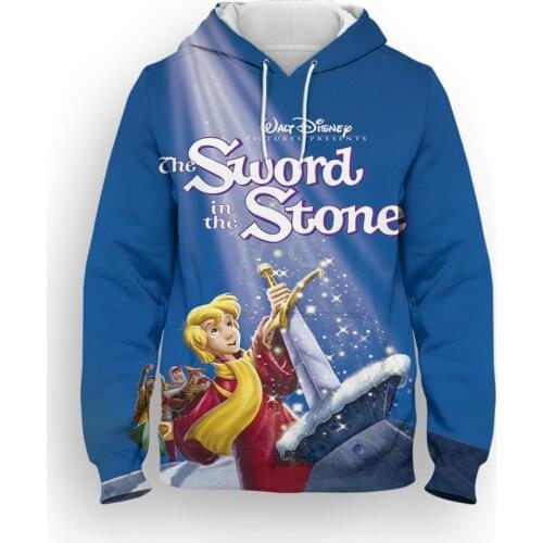 The Sword in the Stone Womens Oversize Hoodie Fashion Disney 3D Print Men Sweatshirt Cartoon Anime Children Clothes Tops