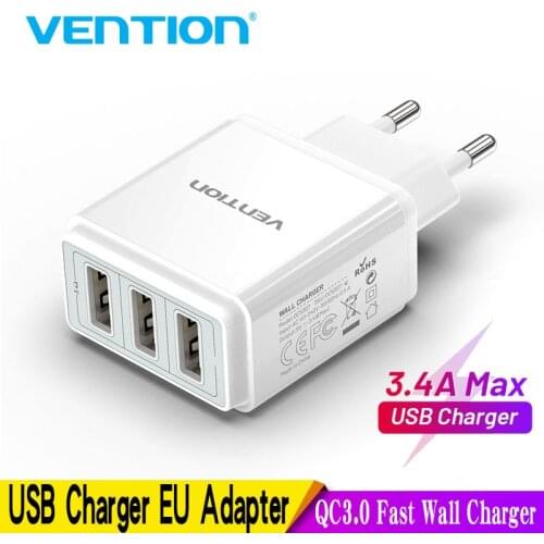 Vention Quick Charger 3.0 2 port USB Charger EU Plug White Mobile Phone Charger For XiaoMi HTC Huawei QC3.0 Fast Wall Charger 3a