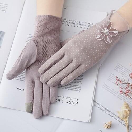 Women Summer Cycling Gloves Ice Silk Breathable Sunshade UV Protection Touch Screen Gloves Lady Lace Driving Gloves Sports