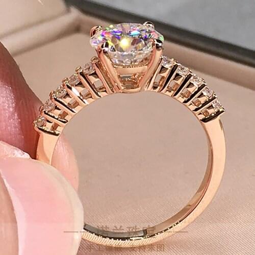 18K Au750 Rose Gold Women Ring Moissanite Diamonds 1 2 3 4 5 Carat Round Wedding Party Engagement Anniversary Ring Trendy