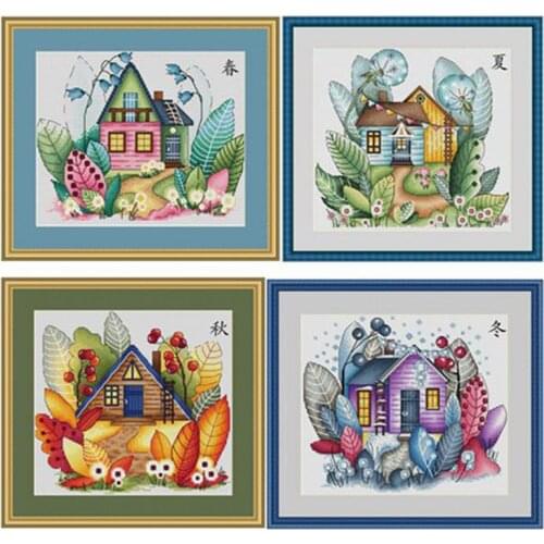 Gold Collection Lovely Counted Cross Stitch Kit Magic House Pumpkin Spring Summer Autumn Winter Time Four Seasons Season