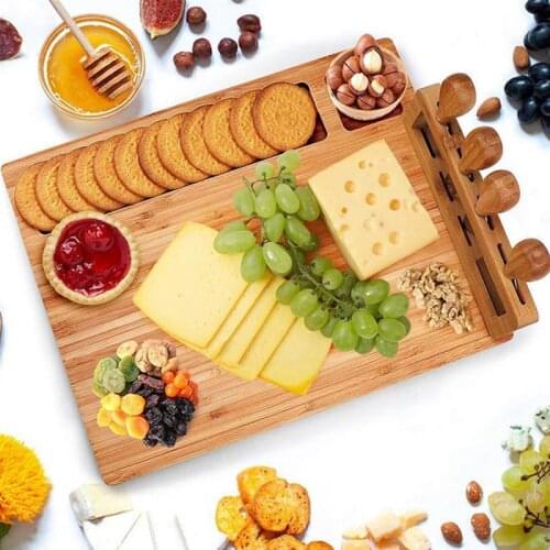 1 Set Eco-friendly Removable Reusable Safe Complete Cheese Knives Cutting Boards Cheese Boards Kitchen(Khaki)