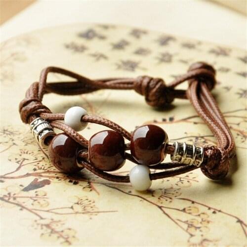 1pcs Fashion Casual Style Ceramic Bracelets Handmade Porcelain Beads Rope Bracelets For Women Girls Gift