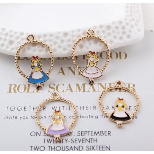10PCS/Lot Wholesale Round Girl Enamel Charms Pendant Fashion Jewelry Finding for DIY Necklace Bracelet Making Craft