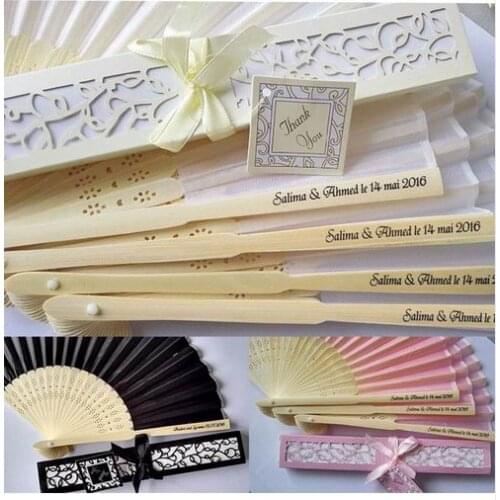 110 pcs/lot Personalized Luxurious Silk Fold hand Fan in Elegant Laser-Cut Gift Box +Party Favors/wedding Gifts+printing