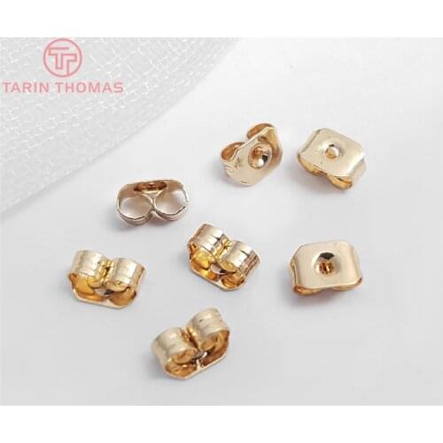 30597)100PCS 5*3.8MM 24K Champagne Gold Color Plated Brass Stud Earring Back Stopper Diy Jewelry Findings Accessories